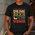 Weiner Dachshund Dad Drink Beer Hang With Dog Vintage Men's Casual T-Shirt Dark Grey