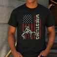 Wrestling US Flag Dad Wrestler Patriotic 4th Of July Men's Casual T-Shirt Dark Grey