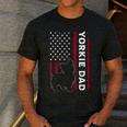 Yorkie Dog Vintage US American Flag Yorkie Dad Fathers Day Men's Casual T-Shirt Dark Grey