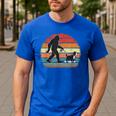 Bigfoot Walking a Dog Bernedoodle Dog Dad Men's Casual T-Shirt Royal Blue