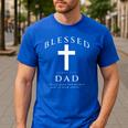 Blessed Dad Christian Men James 1 17 Scripture Quote Cross Men's Casual T-Shirt Royal Blue