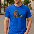 Boston Terrier Bigfoot Dog Walking Dog Mom Dad Kids Men's Casual T-Shirt Royal Blue