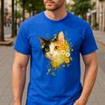 Calico Cat With Flowers For Mom Dad Women Men Kids Botanical Men's Casual T-Shirt Royal Blue