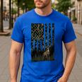 Camo Deer American Flag Graphic Hunting Men Dad Boys Men's Casual T-Shirt Royal Blue