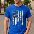 Camo US Flag Deer Elk Buck Camoflage Hunting Hunter Dad Short Sleeve Men's Casual T-Shirt Royal Blue