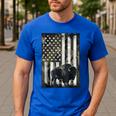 Camo USA Flag Bison Camouflage Hunting Wildlife Hunter Dad Men's Casual T-Shirt Royal Blue