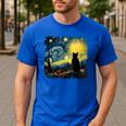 Cat Starry Night Van Gogh Cat For Cat Lover Cat Mom Cat Dad Men's Casual T-Shirt Royal Blue Cat Starry Night Van Gogh Cat For Cat Lover Cat Mom Cat Dad Men's Casual T-Shirt Royal Blue