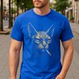 Cigarette Smoking Sphynx Cat Meme Stupid For Dad Men's Casual T-Shirt Royal Blue Cigarette Smoking Sphynx Cat Meme Stupid For Dad Men's Casual T-Shirt Royal Blue