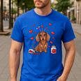 Cute Dachshund Valentine's Day Heart Love Dog Mom Dog Dad Men's Casual T-Shirt Royal Blue