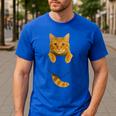 Cute Tabby Cat Pocket Cat Mom Cat Dad Cat Lover Men's Casual T-Shirt Royal Blue