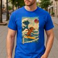 Dachshund Doxie Japanese Kanagawa Wave Surfing Japan Mom Dad Men's Casual T-Shirt Royal Blue