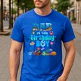 Dad Of The Birthday Boy Aquarium Sea Animals Matching Men's Casual T-Shirt Royal Blue