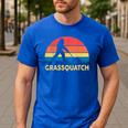 Dad Lawn Mowing Grassquatch Bigfoot Mower Garden Men's Casual T-Shirt Royal Blue