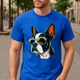 Dad Mom Cool Dog Sunglasses Boston Terrier Men's Casual T-Shirt Royal Blue Dad Mom Cool Dog Sunglasses Boston Terrier Men's Casual T-Shirt Royal Blue