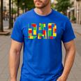 Dad Parent Brick Master Builder Building Blocks Set Family T Men's Casual T-Shirt Royal Blue