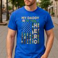 My Daddy Is My Hero Military Dad US Flag Father’s Day Men's Casual T-Shirt Royal Blue