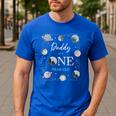 Daddy Houston We Have One Year Old Space Theme 1st Birthday Men's Casual T-Shirt Royal Blue