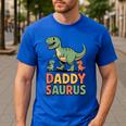 Daddy Saurus Dinosaur Dad Of Two Kids Dino Family Men's Casual T-Shirt Royal Blue