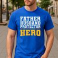 FATHER HUSBAND PROTECTOR HERO Dad Daddy Fathers Day Men's Casual T-Shirt Royal Blue