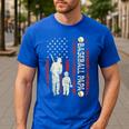 Father's Day Baseball Papa USA Flag Dad Men Baseball Men's Casual T-Shirt Royal Blue