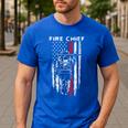 Fire Chief American Flag Gifts For Fire Chief Dad Grandpa Men's Casual T-Shirt Royal Blue