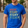 Fishing Here-Fishy Bass Fish Dad Men's Casual T-Shirt Royal Blue