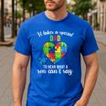 Fun Heart Puzzle Shirts Dad Autism Awareness Family Support Men's Casual T-Shirt Royal Blue