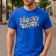 Groovy Daddy Birthday Party Peace Sign Dad 60s 70s Hippie Men's Casual T-Shirt Royal Blue