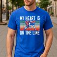 My Heart Is On The Line Football Mom Dad Offensive Lineman Men's Casual T-Shirt Royal Blue