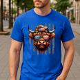 Highland Cow 4th July USA Flag Dad Father America Men Boys Men's Casual T-Shirt Royal Blue