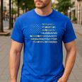 Husband Daddy Protector Hero Fathers Day Camo American Flag Men's Casual T-Shirt Royal Blue