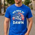 Lawn Mowing We Ride At Dawn Father Day Care Mower Dad Men's Casual T-Shirt Royal Blue Lawn Mowing We Ride At Dawn Father Day Care Mower Dad Men's Casual T-Shirt Royal Blue