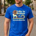 Life Better Aussiedoodle Vintage Dog Mom Dad Men's Casual T-Shirt Royal Blue Life Better Aussiedoodle Vintage Dog Mom Dad Men's Casual T-Shirt Royal Blue