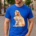 I Love Dad Patriotic Golden Retriever Canine Dog Lover Men's Casual T-Shirt Royal Blue