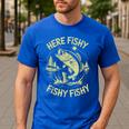 Men Here-Fishy Bass Fish Dad Fishing From Daughter Son Men's Casual T-Shirt Royal Blue