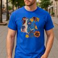Pitbull Floral Dog Lover Vintage Flower Art Pitbull Mom Dad Men's Casual T-Shirt Royal Blue