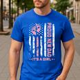 Proud New Dad New Girl Baby First Fathers Day American Flag Men's Casual T-Shirt Royal Blue