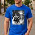 Pug Alien UFO Taking a Selfie Dog Mom Dad Men's Casual T-Shirt Royal Blue Pug Alien UFO Taking a Selfie Dog Mom Dad Men's Casual T-Shirt Royal Blue