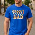 Retro Groovy Dad Matching Family 1st Birthday Party Men's Casual T-Shirt Royal Blue