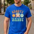 Retro Groovy Daddy Matching Family Birthday Party Men's Casual T-Shirt Royal Blue