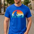 Retro Sasquatch Lover Doxie Wiener Dog Walker Bigfoot Walking a Dog Dachshund Weiner Dog Dad Weenie Small Men's Casual T-Shirt Royal Blue