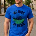 We Ride At Dawn Lawn Mower Zero-Turn Dad Mowing Men's Casual T-Shirt Royal Blue