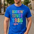 Rockin' Since 1986 Vintage Rockstar 40th Birthday Mom Dad 40 Men's Casual T-Shirt Royal Blue Rockin' Since 1986 Vintage Rockstar 40th Birthday Mom Dad 40 Men's Casual T-Shirt Royal Blue