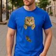 Scottish Fold Cat Pocket Cat Mom Cat Dad Cat Lover Men's Casual T-Shirt Royal Blue
