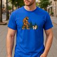 Shih Tzu Bigfoot Dog Walking Mom Dad Kids Men's Casual T-Shirt Royal Blue