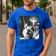 Siberian Husky Alien UFO Taking a Selfie Dog Mom Dad Men's Casual T-Shirt Royal Blue