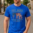 My Son Has Your Back Marine Dad Camouflage Men's Casual T-Shirt Royal Blue