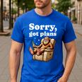 Sorry Got Plans Bigfoot Dad Humor Sasquatch Sayings Men's Casual T-Shirt Royal Blue Sorry Got Plans Bigfoot Dad Humor Sasquatch Sayings Men's Casual T-Shirt Royal Blue