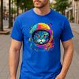 Space Cat Mom Cat Dad Men Women Kids Astronaut Space Men's Casual T-Shirt Royal Blue