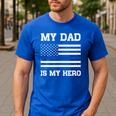 Thin Blue Line My Dad Is My Hero Son Daughter Of Cop Men's Casual T-Shirt Royal Blue